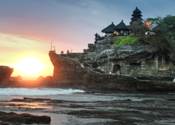 Tanah Lot Temple in Bali at Sunset