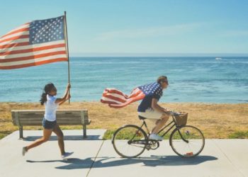 Couple with American flags