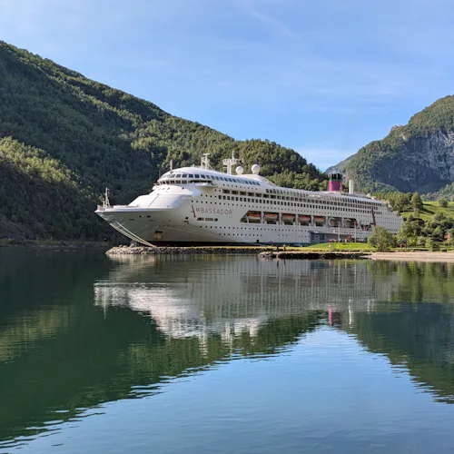 Ambassador Cruise Line's ship Ambience docked in Flam, Norway