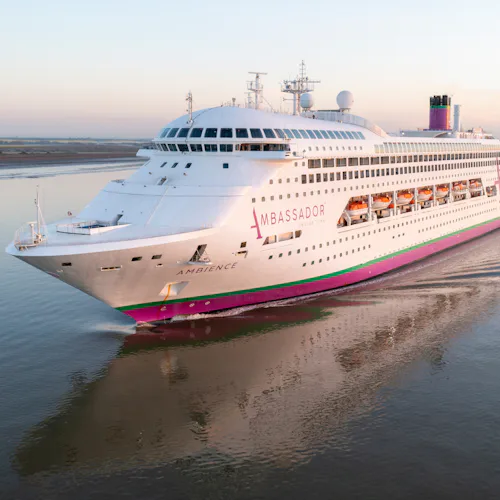Ambassador Cruise Line's ship Ambience sailing into port
