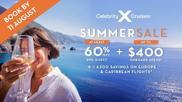 Celebrity Cruises Summer Sale - Up to 60% off 2nd guest plus up to $400 onboard spends