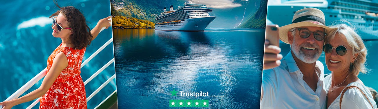 Paramount Cruises homepage banner, an independent cruise specialist with a 5* Trust Pilot rating