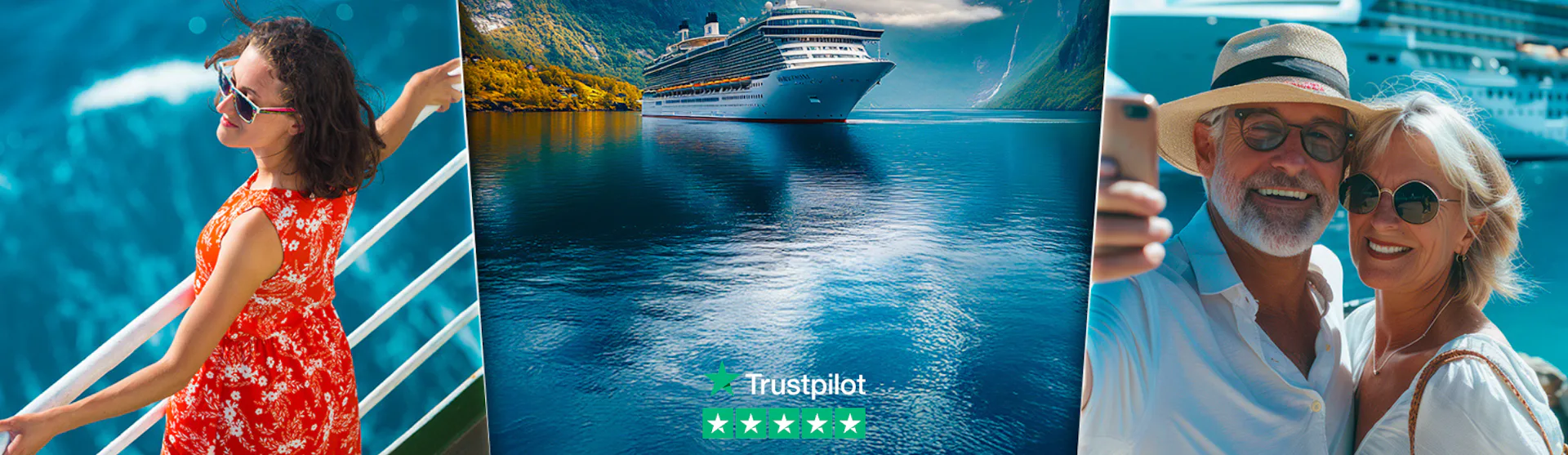 Paramount Cruises homepage banner, an independent cruise specialist with a 5* Trust Pilot rating