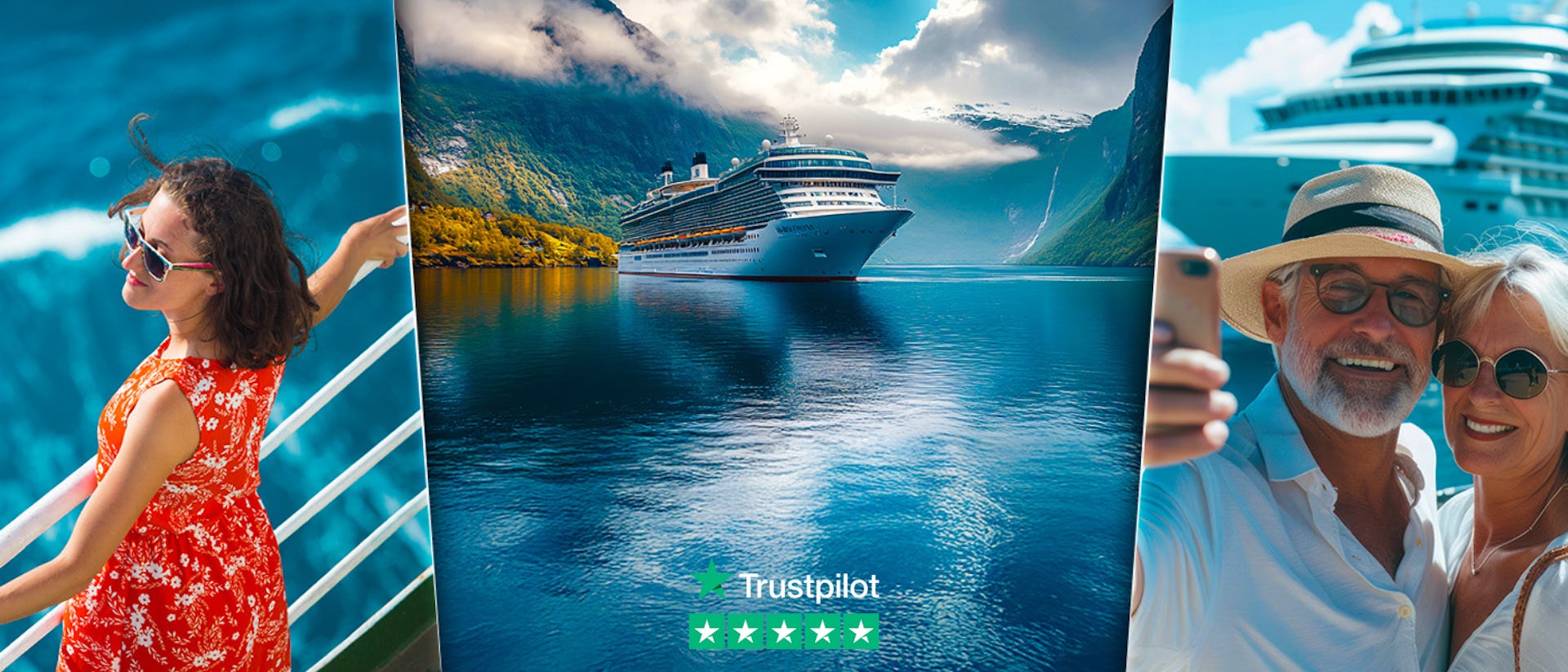 Paramount Cruises homepage banner, an independent cruise specialist with a 5* Trust Pilot rating